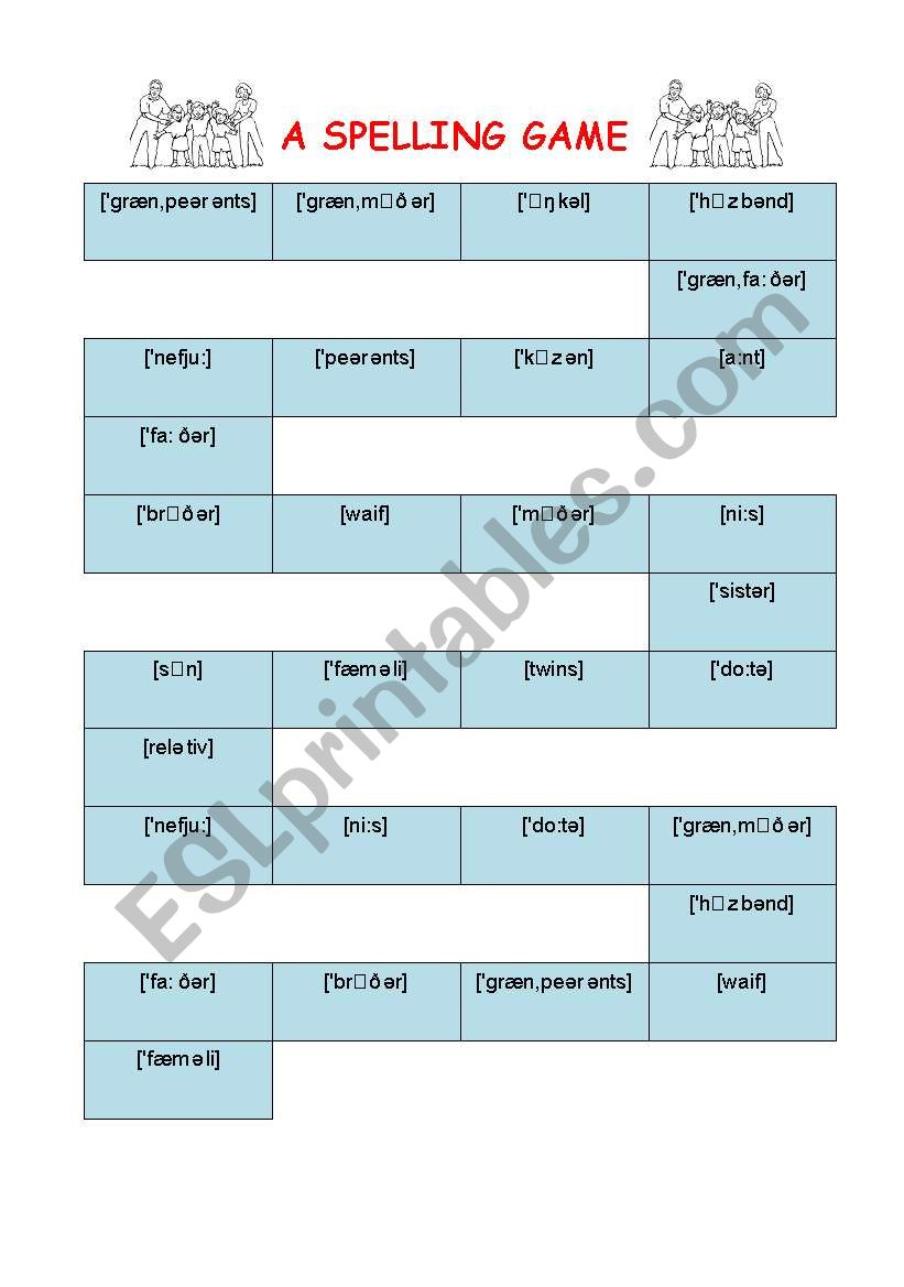 Family - a spelling game worksheet