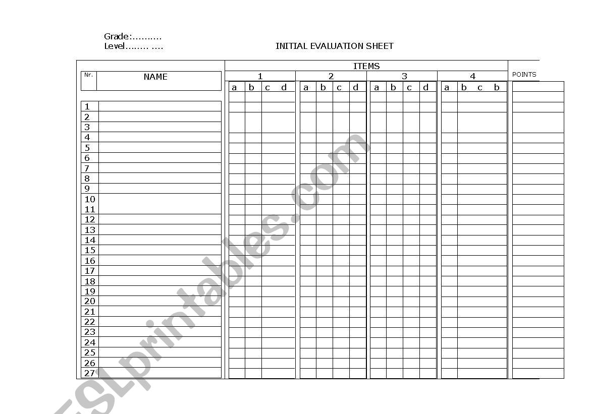 initial evaluation sheet worksheet