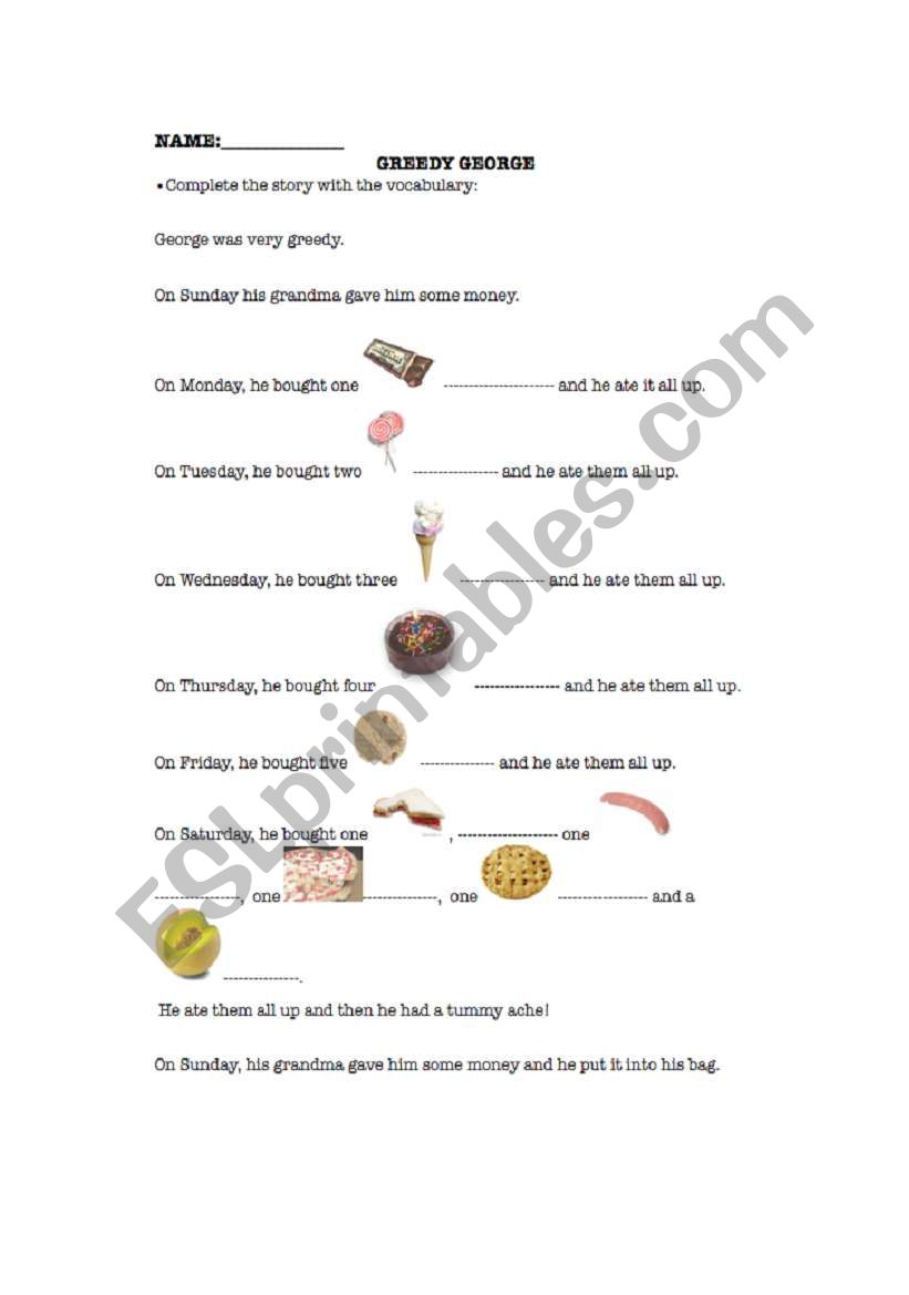 Georges story worksheet