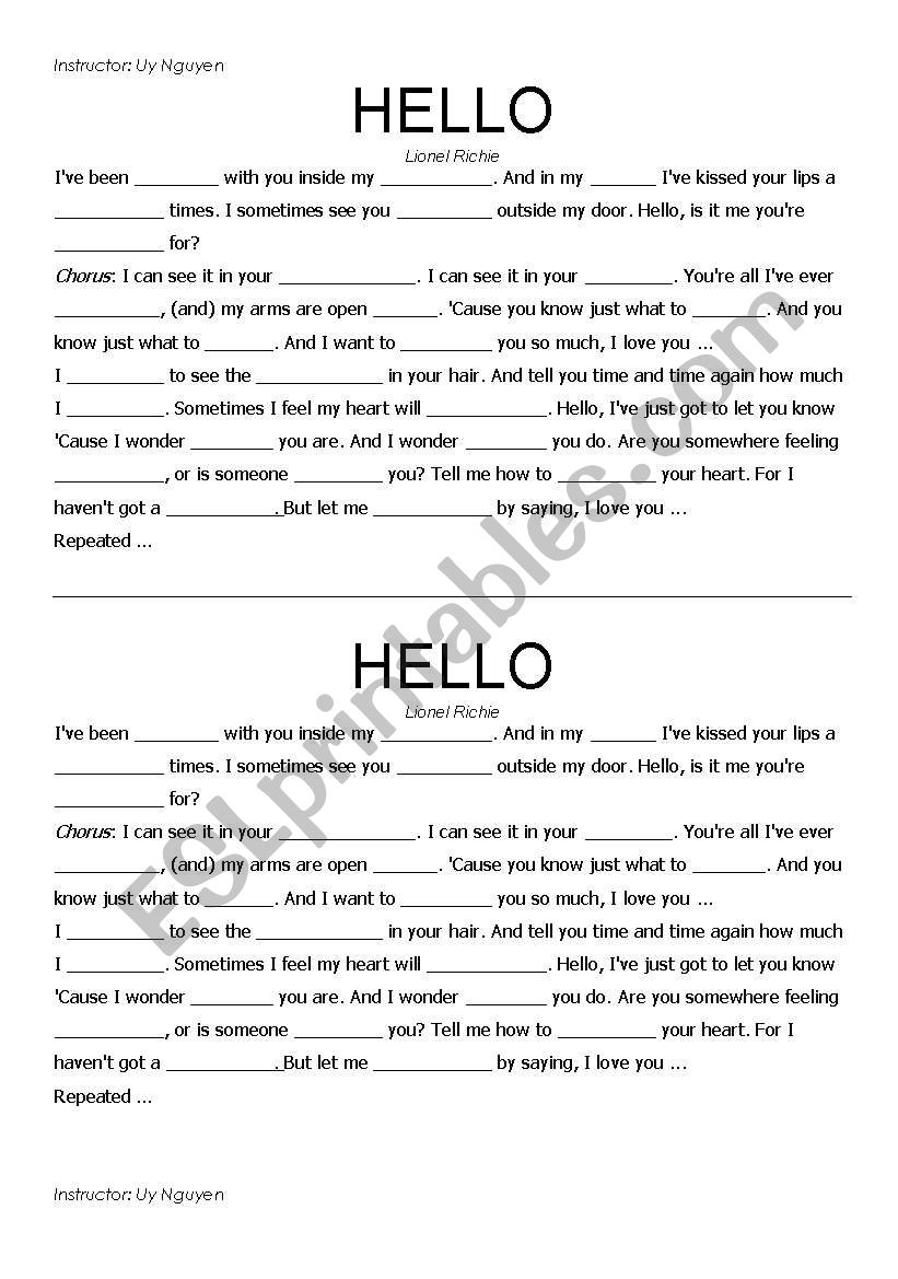 Hello worksheet
