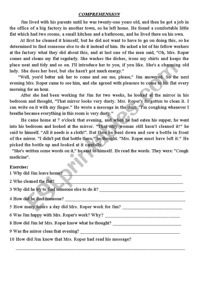 Jim and his family worksheet