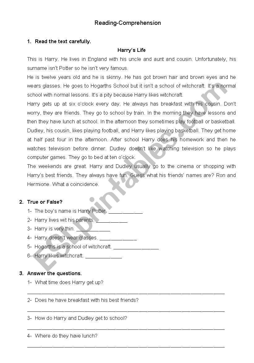 Reading- Comprehension worksheet