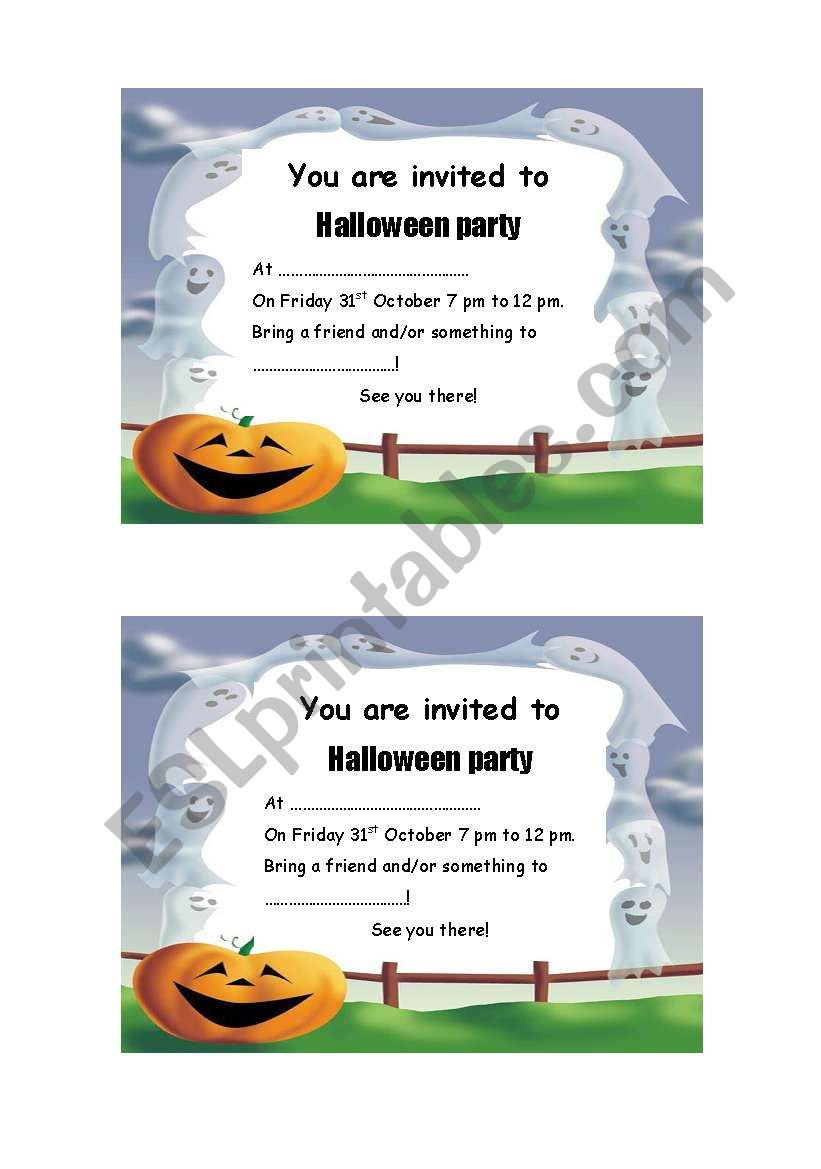 Halloween Party invitation worksheet