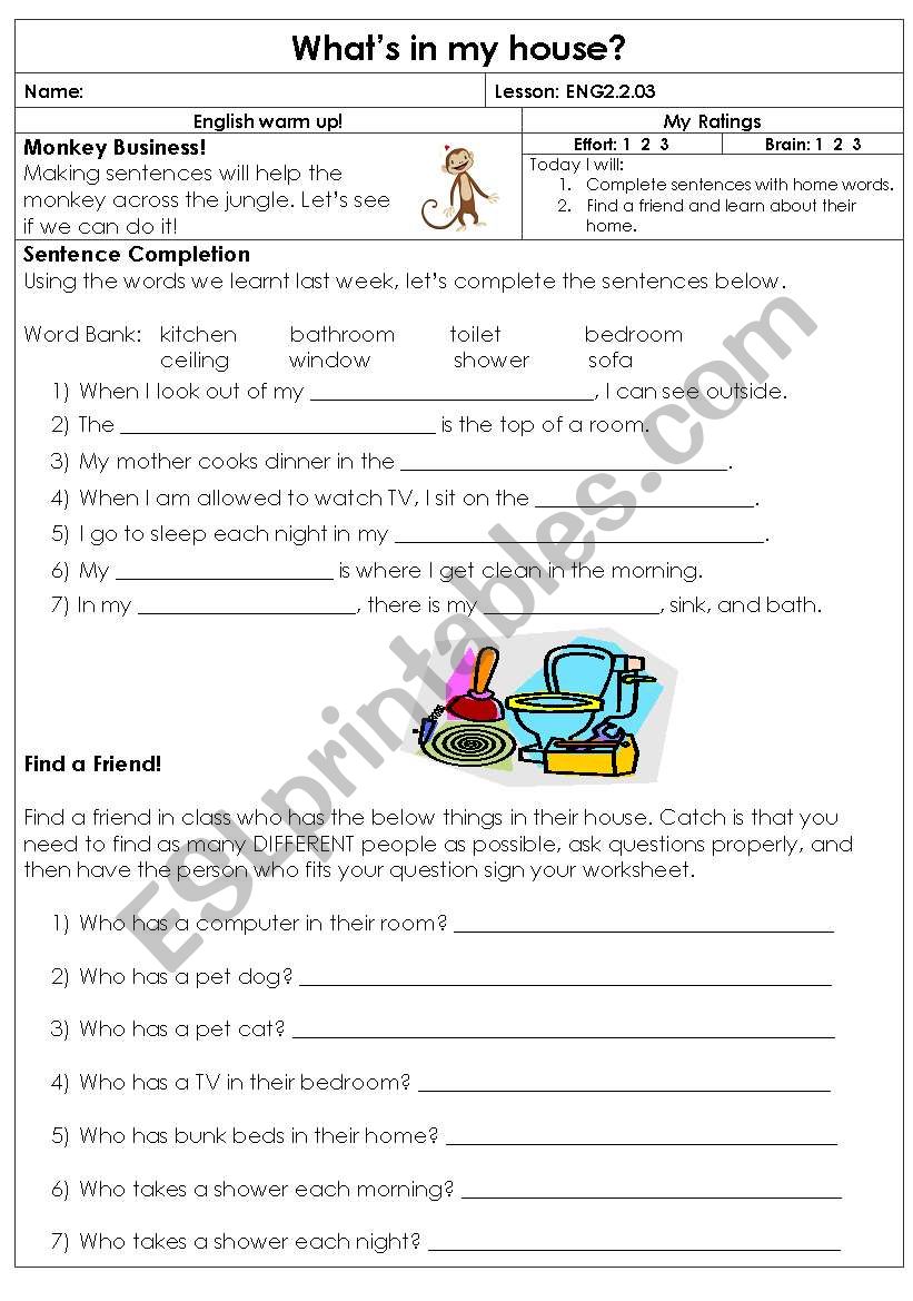 the house worksheet