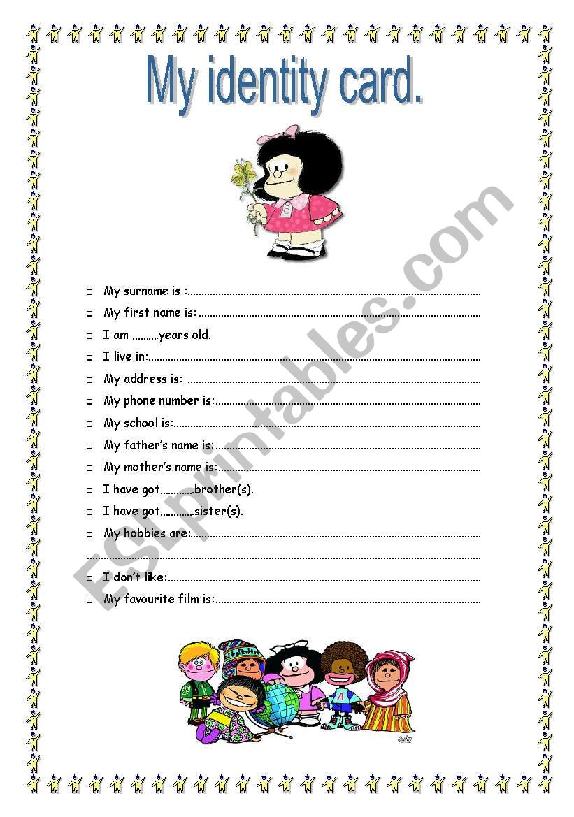 My identity card - ESL worksheet by chou0632