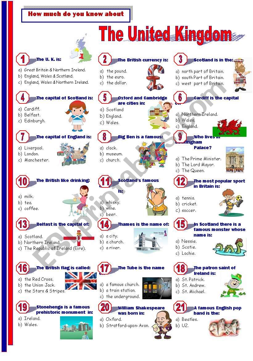 The United Kingdom - Quiz worksheet