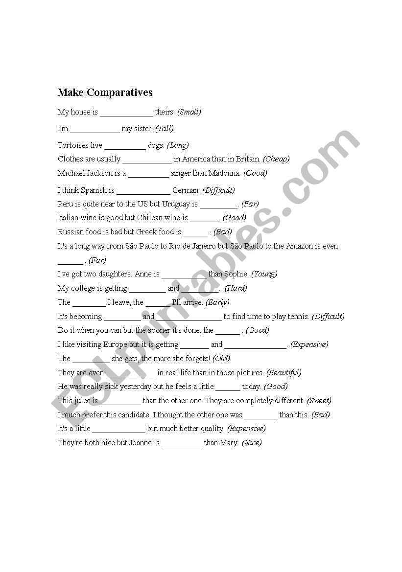 MAKING COMPARATIVES worksheet