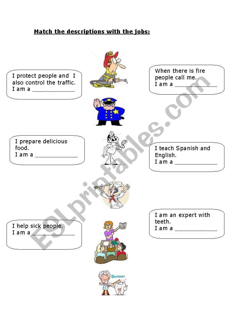 Match the jobs worksheet