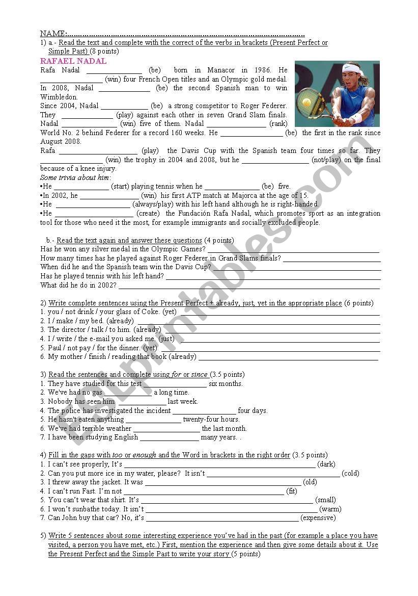 Test-present perfect worksheet