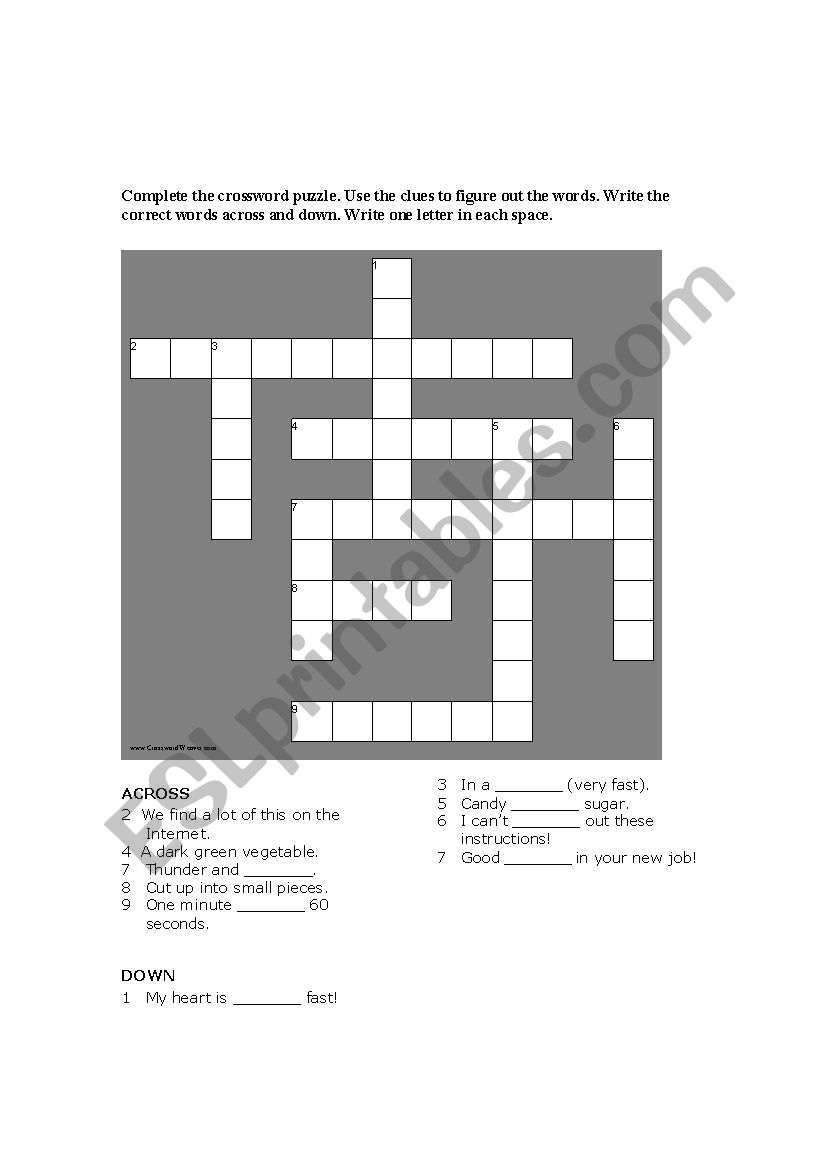 Crossword worksheet