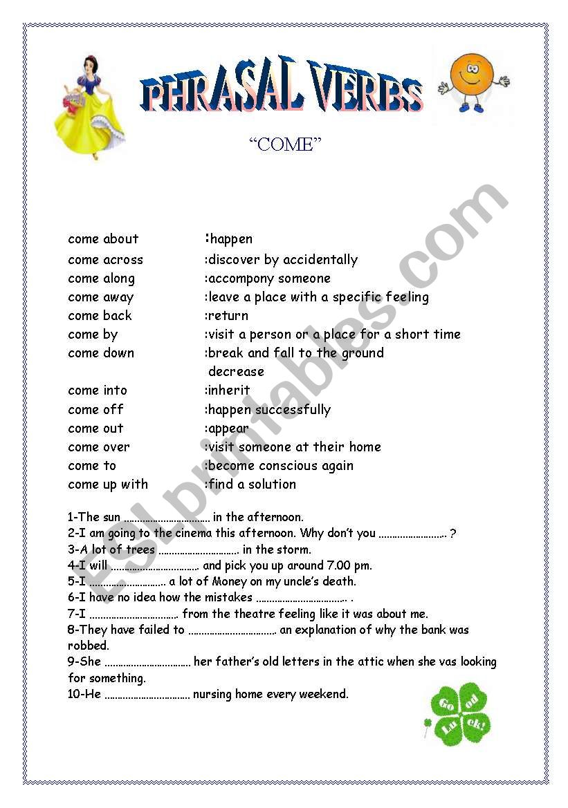 phrasal verbs with come worksheet