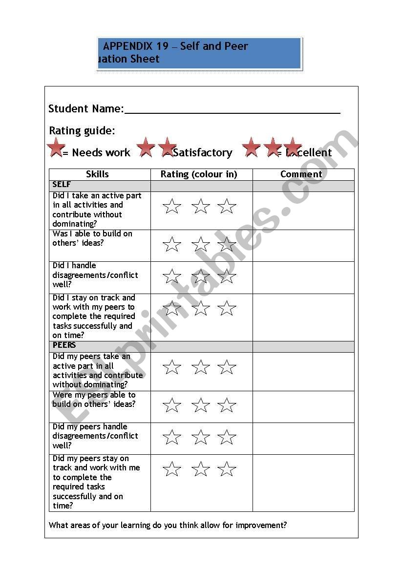 Self and Peer Evaluation Sheet