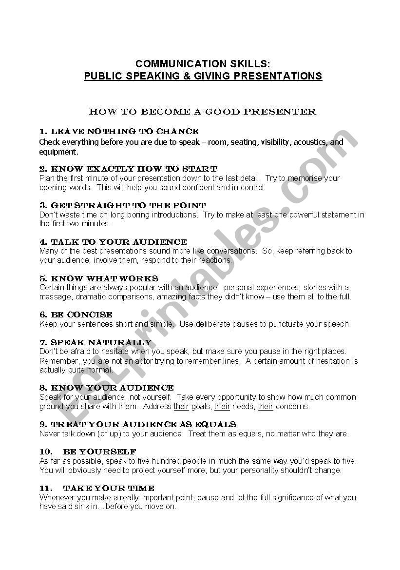 Presentation and Public Speaking Tips