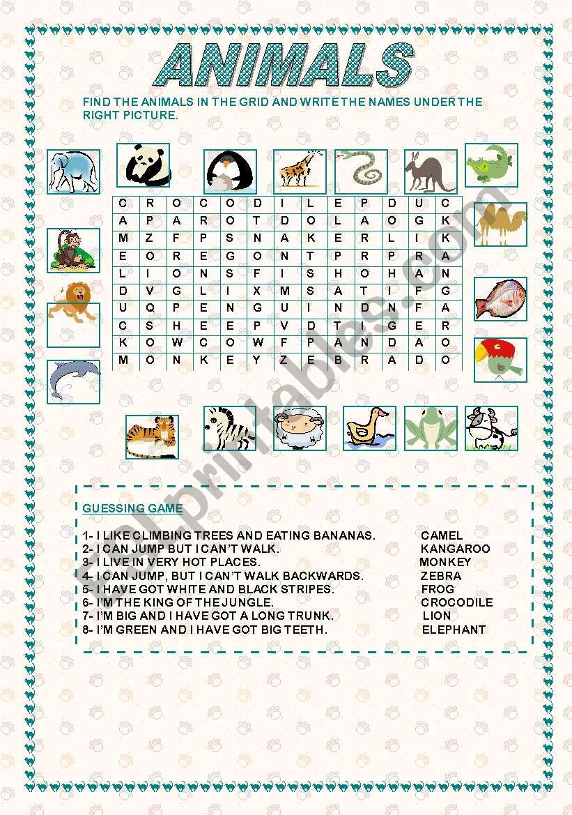 ANIMALS worksheet