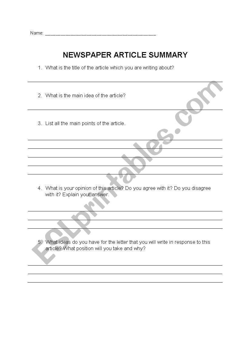 how to write a newspaper article summary example