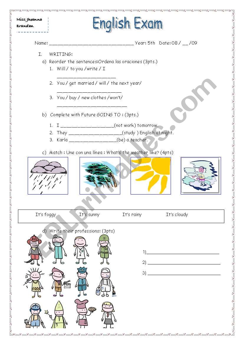 English exam 5th year worksheet