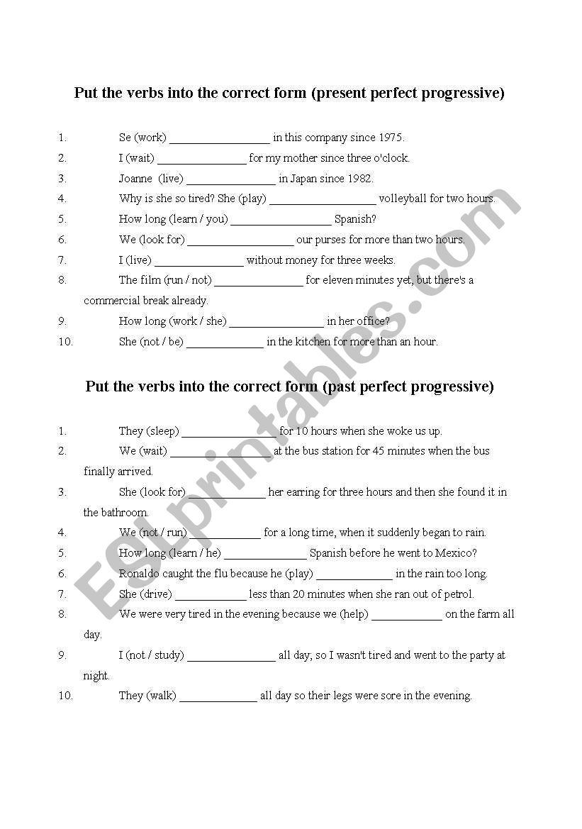 Using Past Progressives worksheet