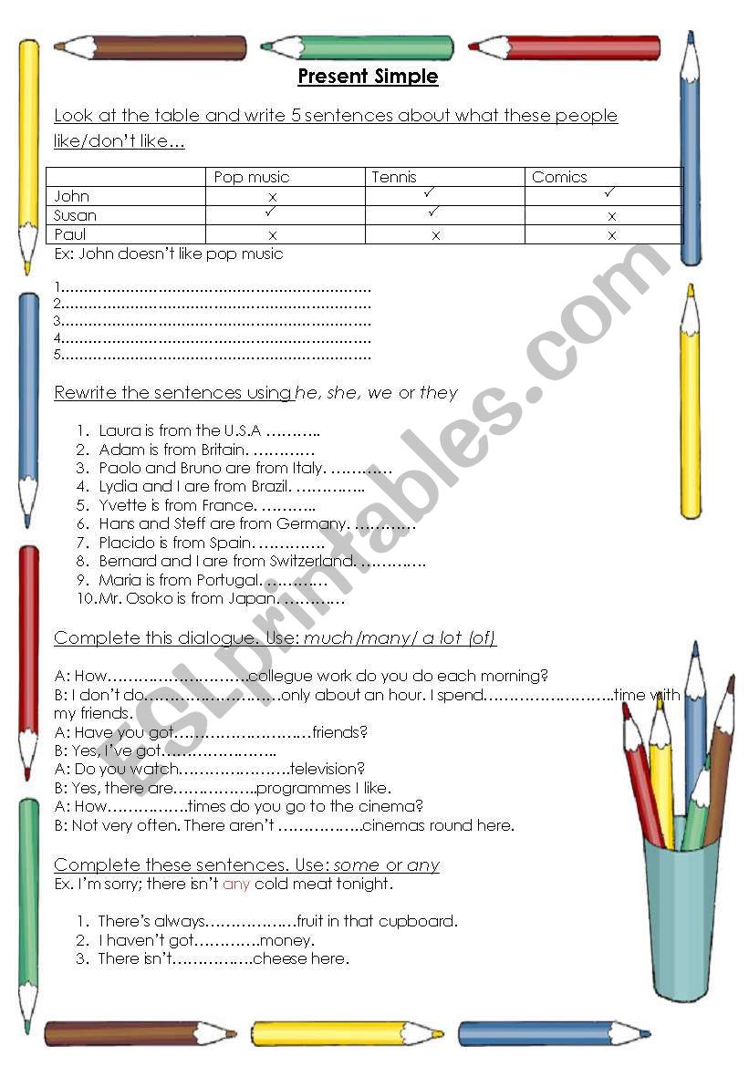 Present Simple exercises worksheet