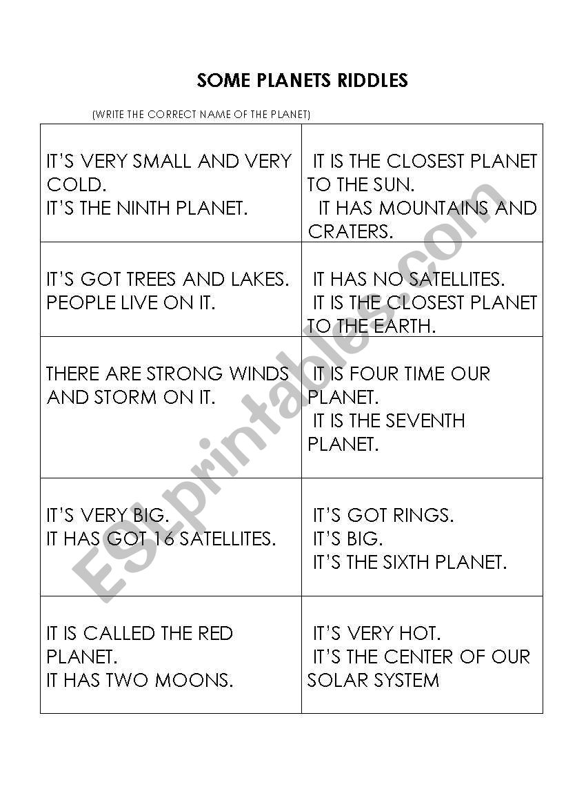 some planets riddles worksheet