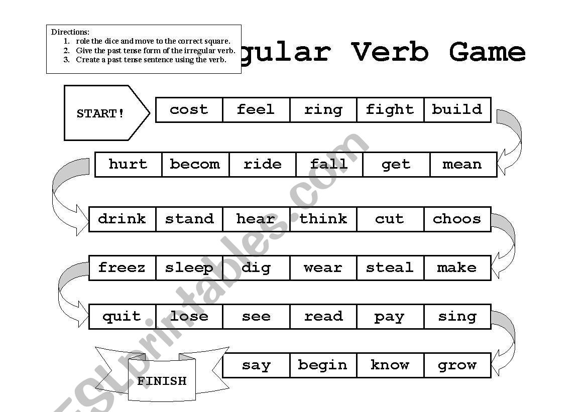 Irregular verb board game worksheet
