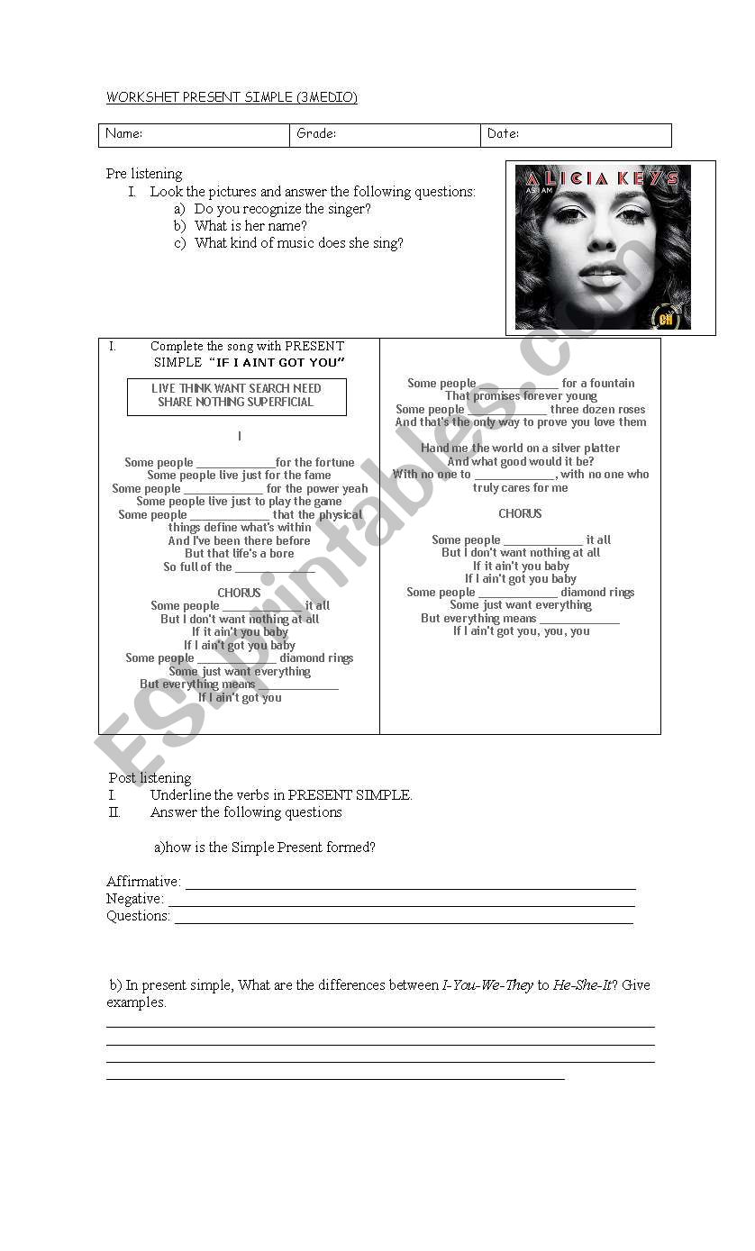 listening Present simple worksheet