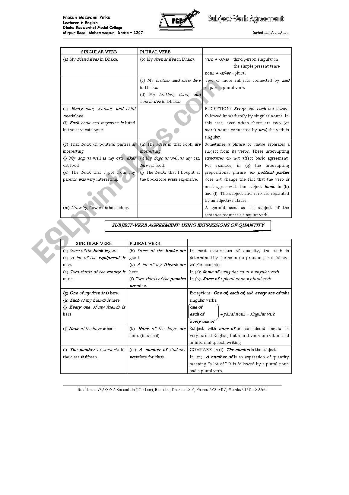 Right Use of Verbs worksheet