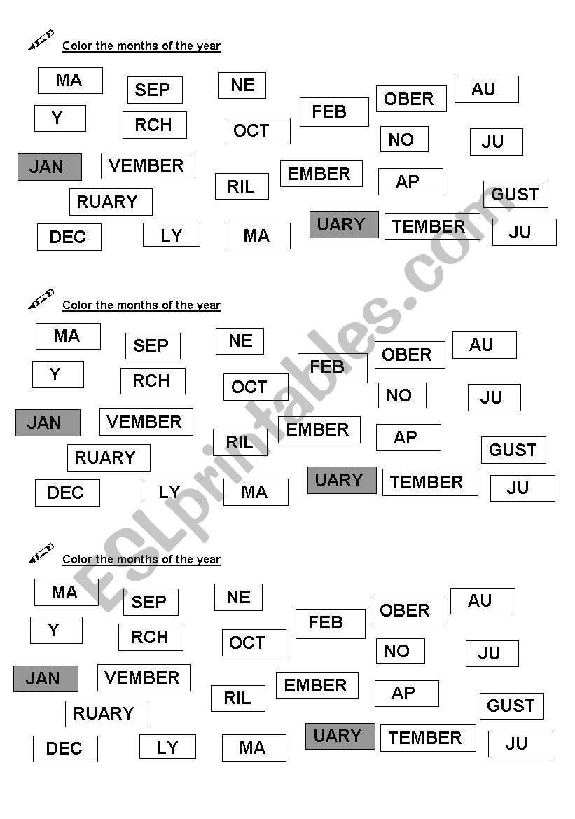 color months worksheet