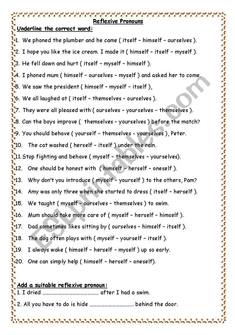 Reflexive Pronouns worksheet