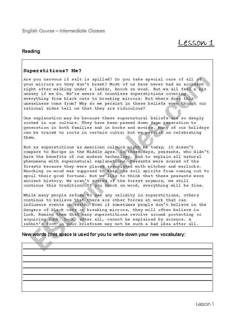 Lesson Plan - intermediate class - future review