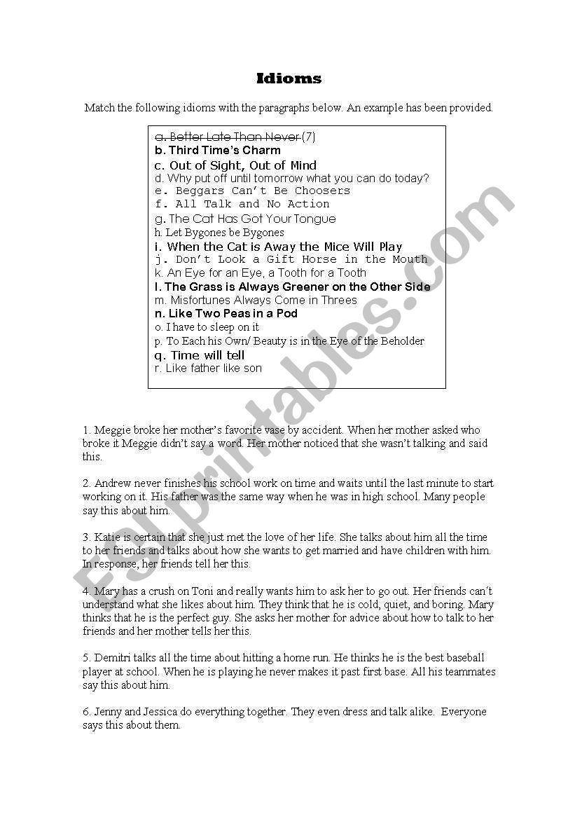 English Popular Sayings worksheet English Popular Sayings worksheet