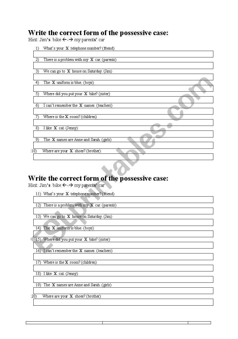 s genitive worksheet