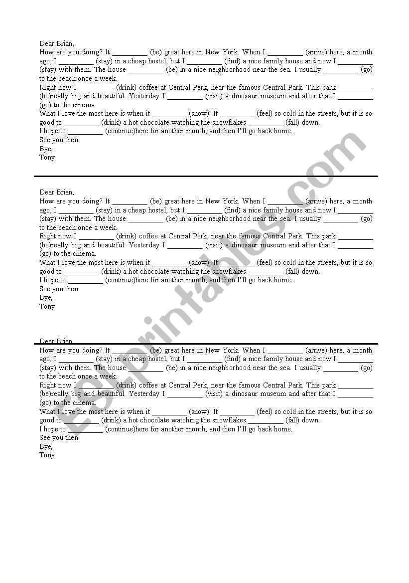 Verb Forms - Letter worksheet