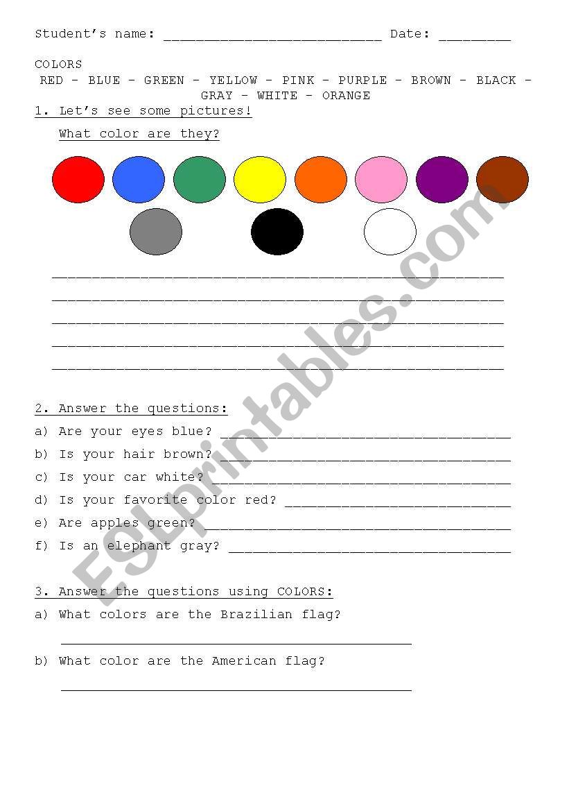 Colors and adjectives worksheet