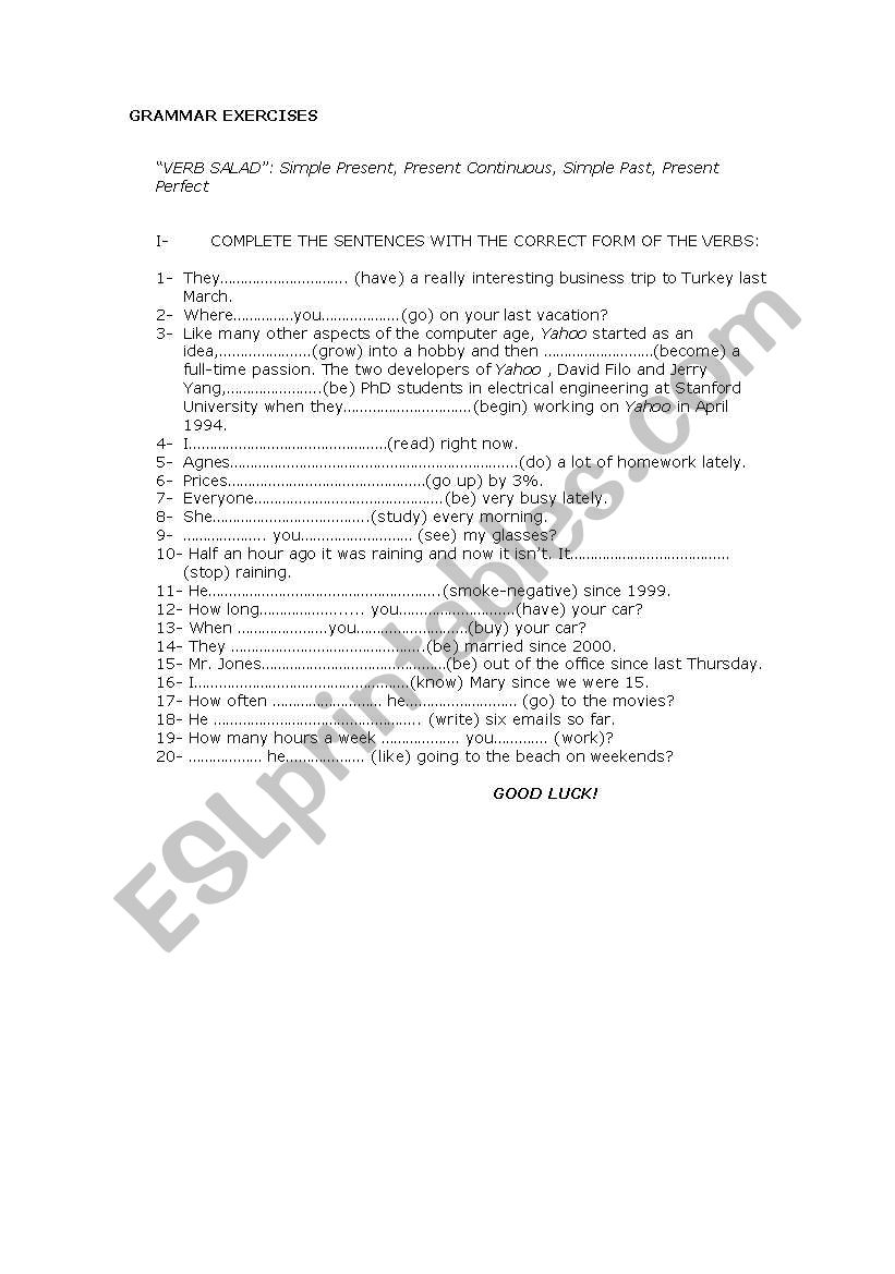 GRAMMAR EXERCISES worksheet