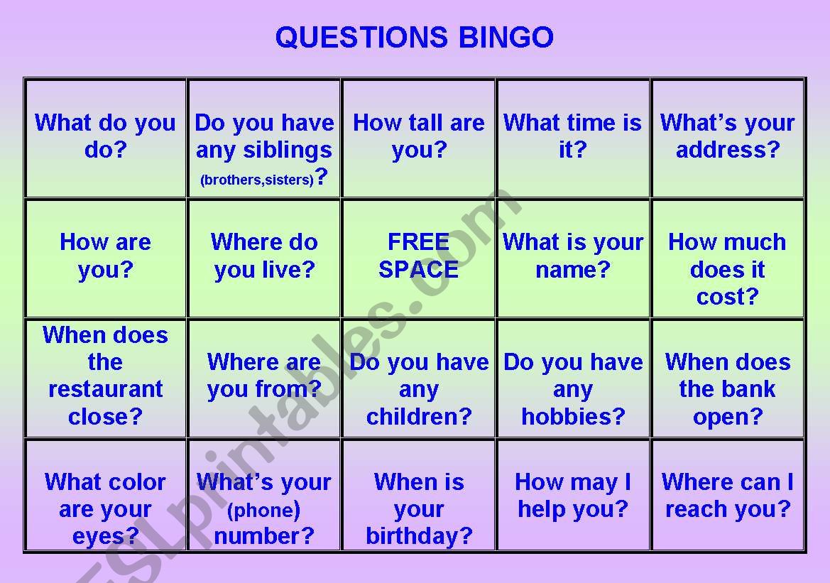 BINGO BOARDS Questions/Answers