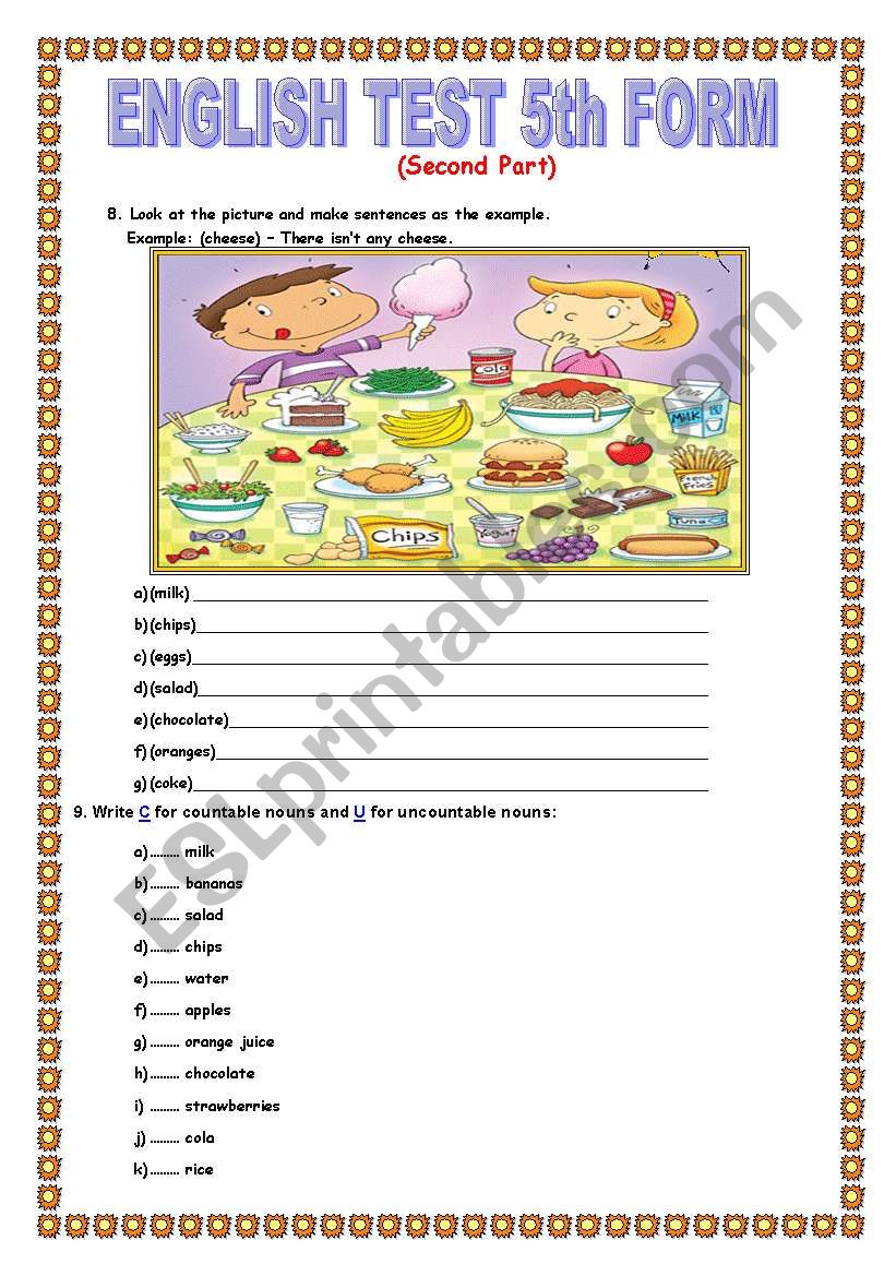 English test -Second Part - 2 pages