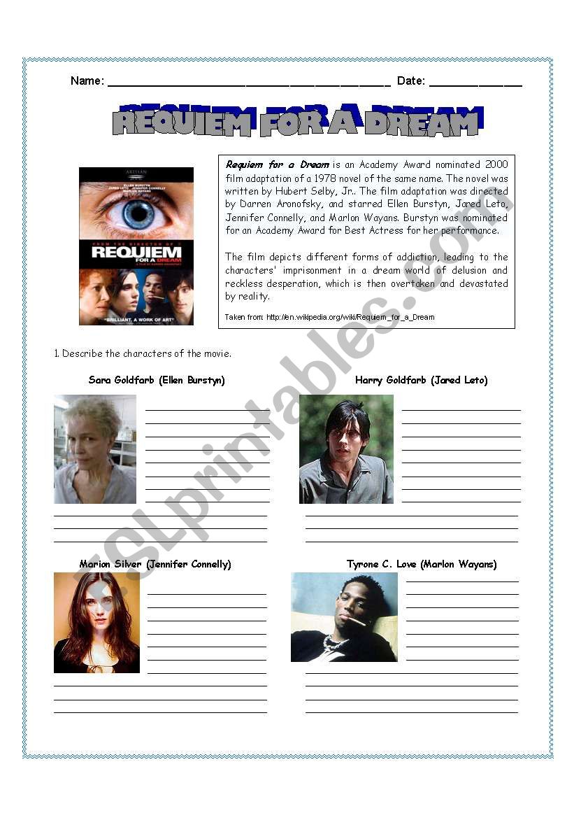 MOVIE REQUIEM FOR A DREAM worksheet