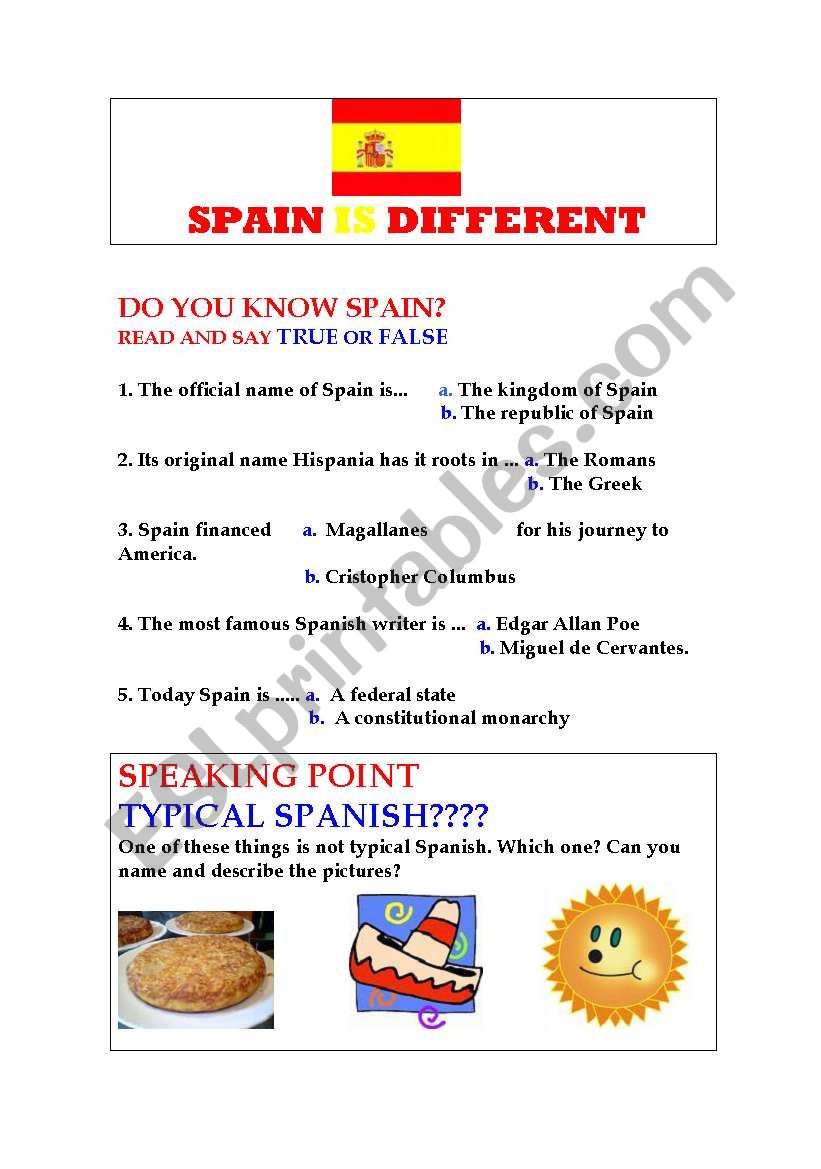 Spain is Different worksheet