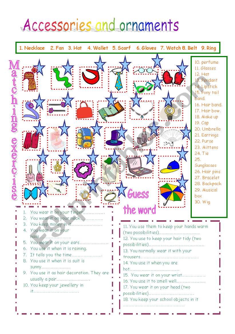 ACCESSORIES AND ORNAMENTS worksheet