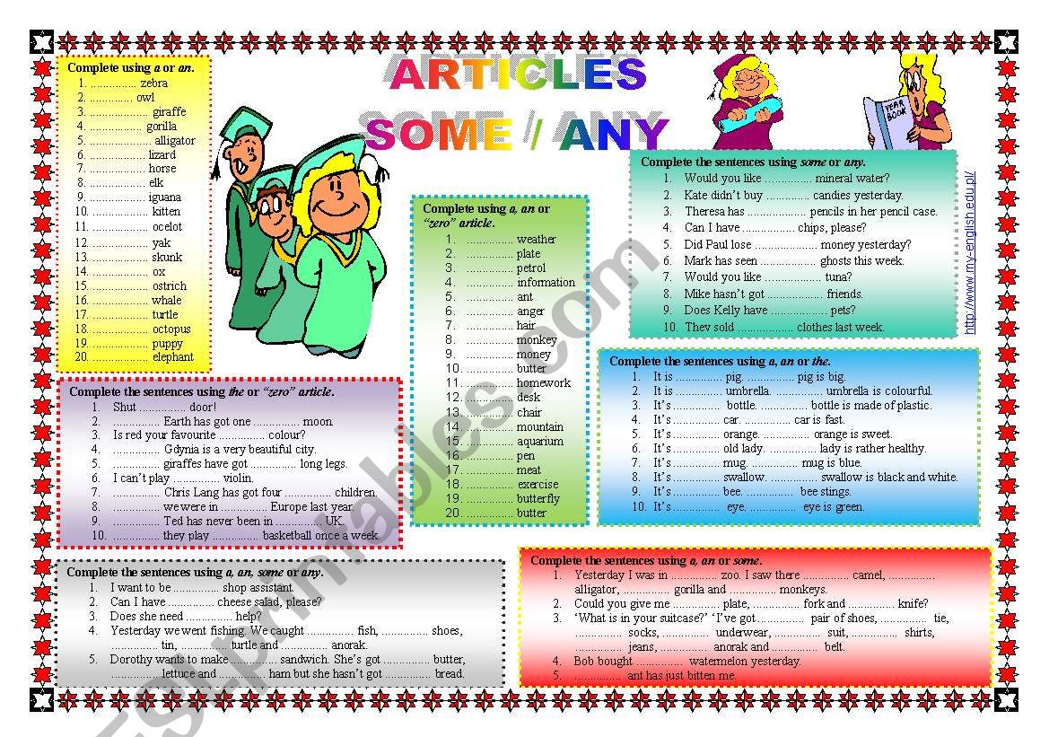ARTICLES (a, an, the, Â´zeroÂ´ article) / SOME / ANY