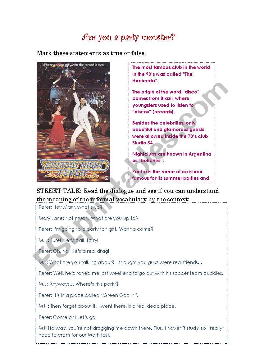 Are you a party monster? worksheet