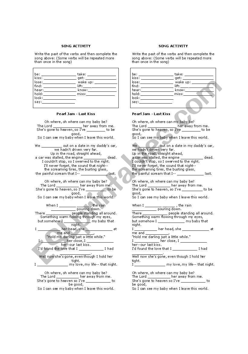 LAST KISS - SIMPLE PAST worksheet