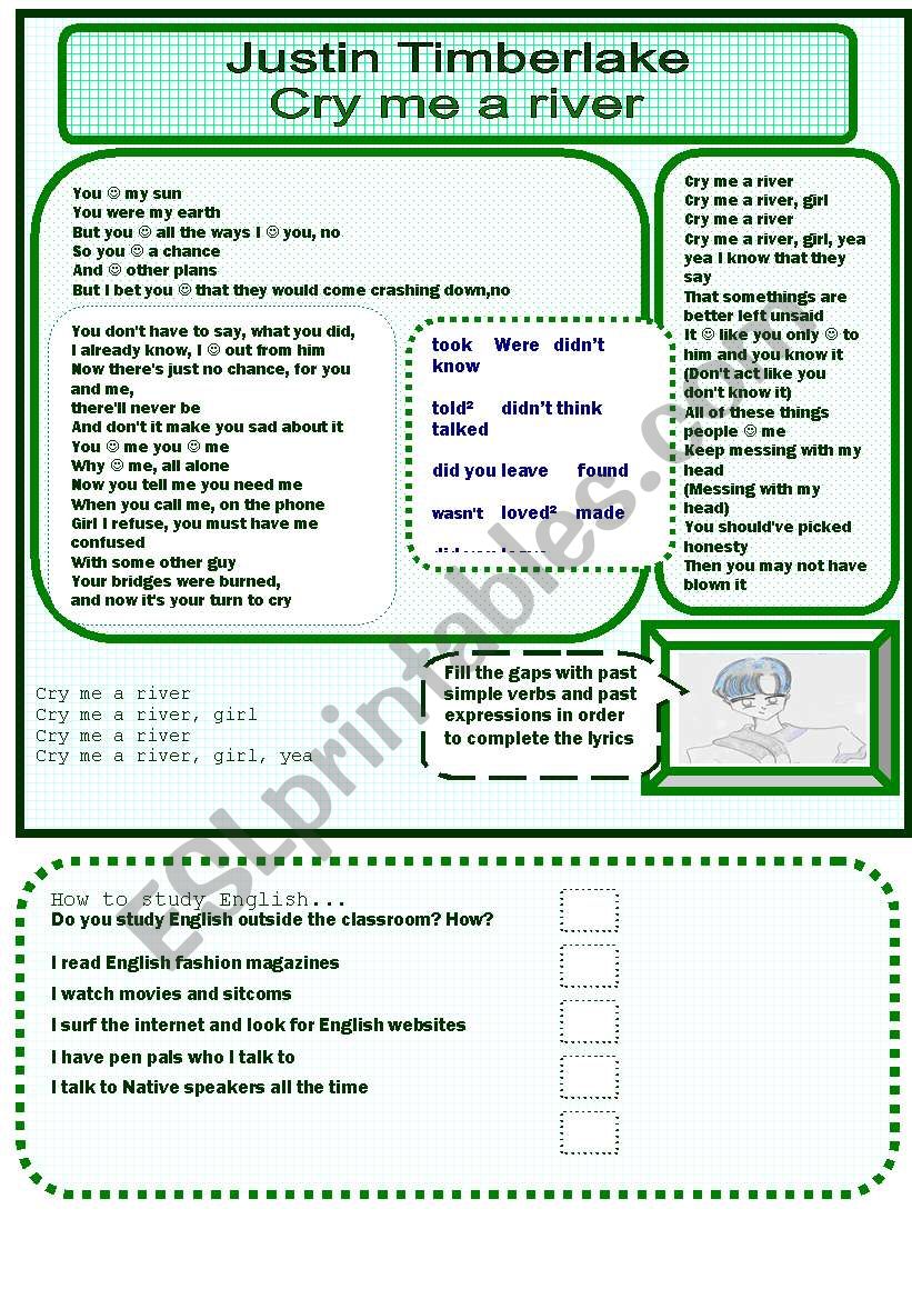 past simple activity song ( Justin Timberlake - cry me a river)