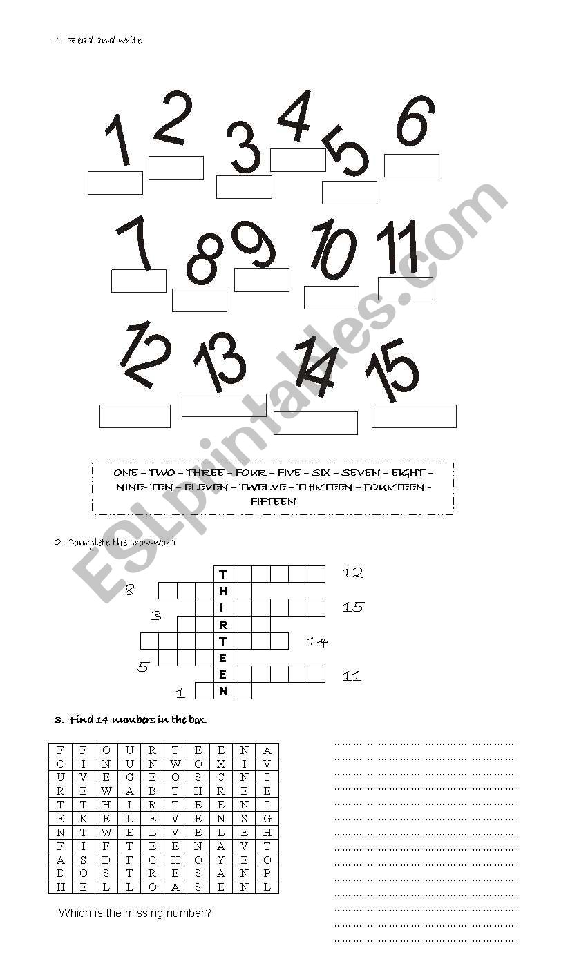 numbers worksheet