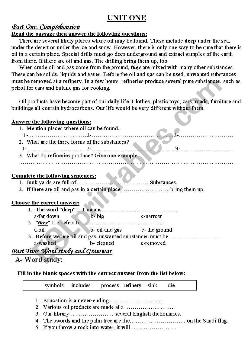 Oil worksheet