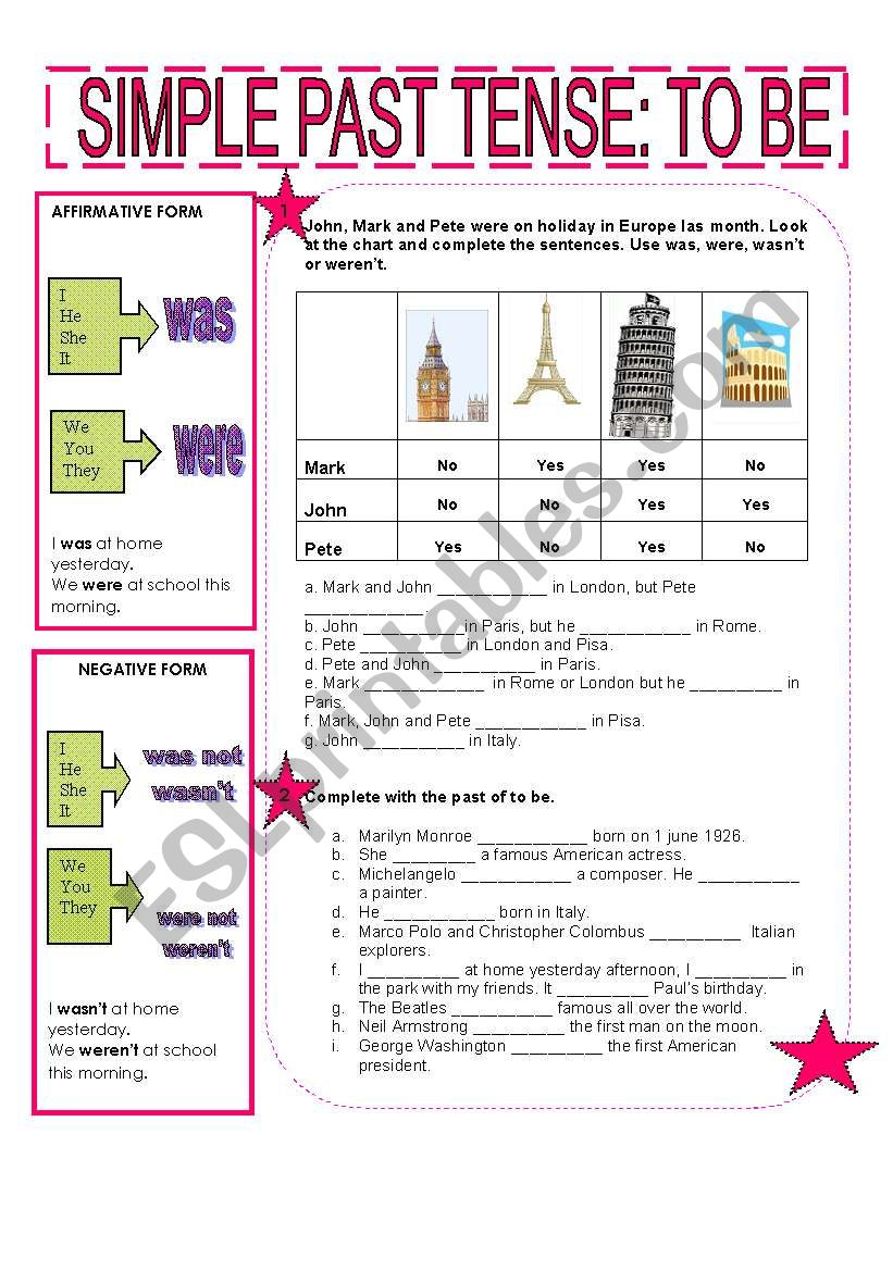 Past Simple: to be worksheet