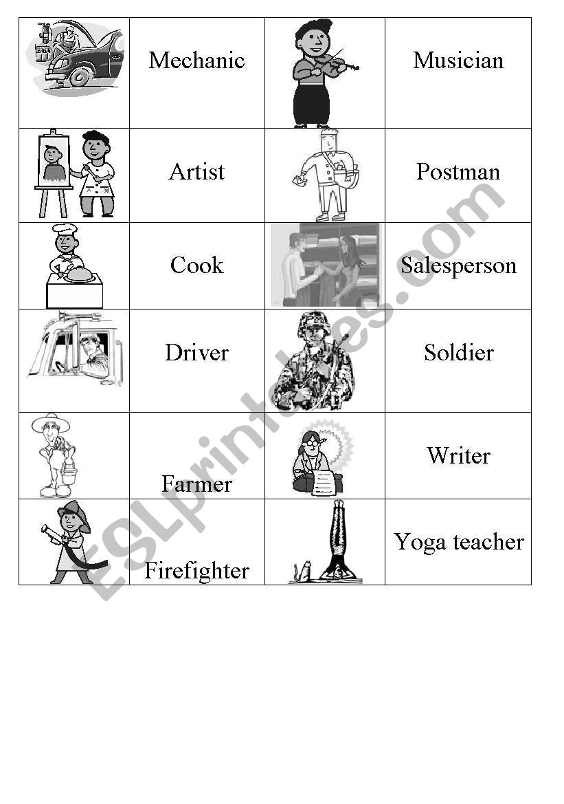 Professions - Match game worksheet