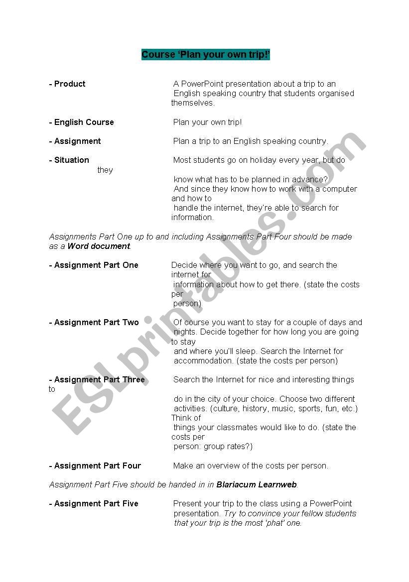 Plan your own trip worksheet