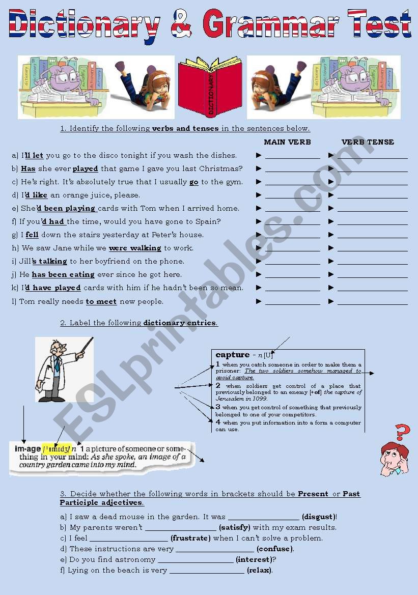 DICTIONARY & GRAMMAR TEST (2 pages)