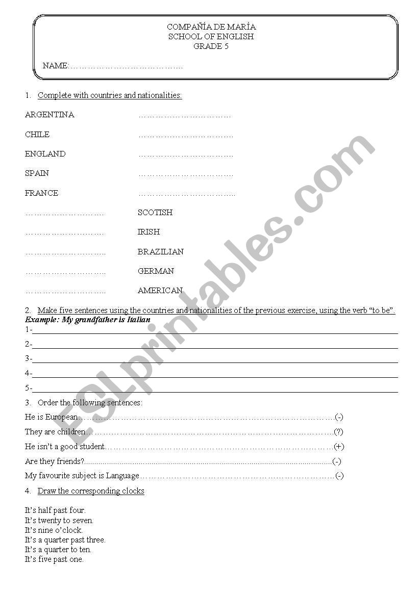 verb to be worksheet